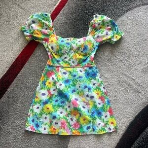 Olivaceous Watercolor Spring Floral Mini Dress